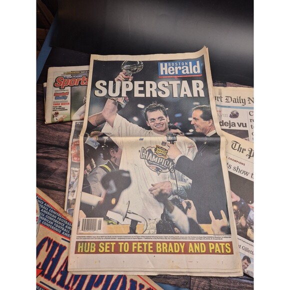 Brady Patriots Lot Herald Cover Parade VHS Game Tickets Pennant VTG 2000s Dad - Picture 2 of 8